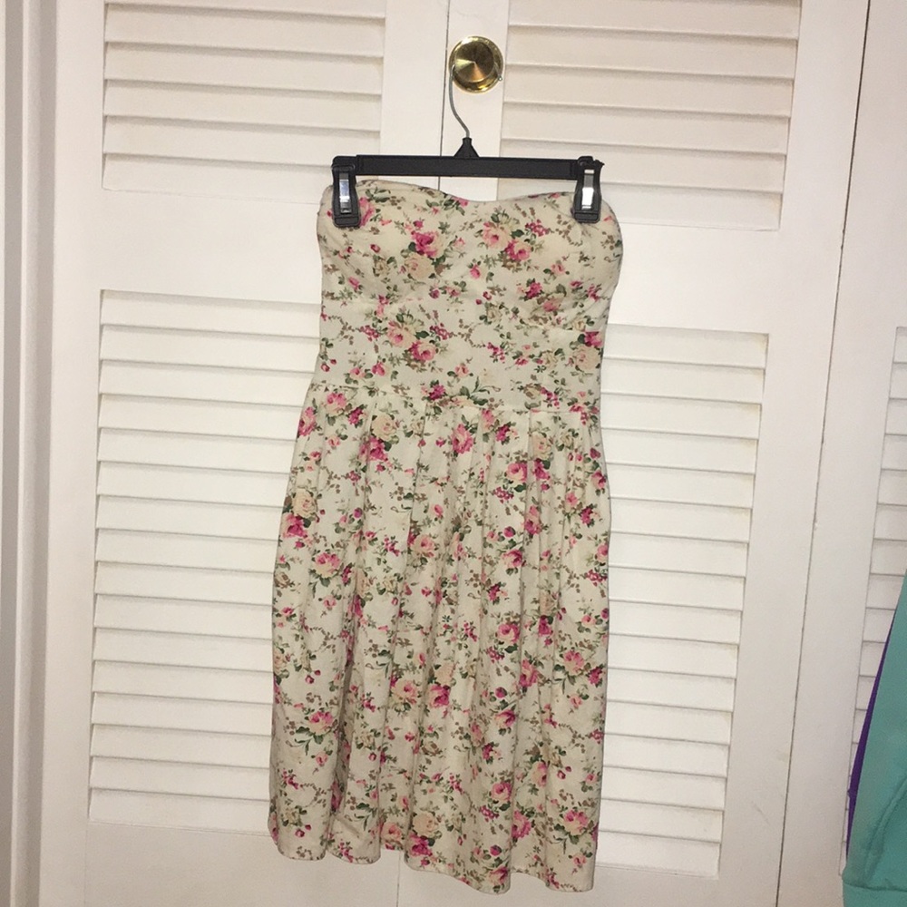 Pink Strapless Floral Dress